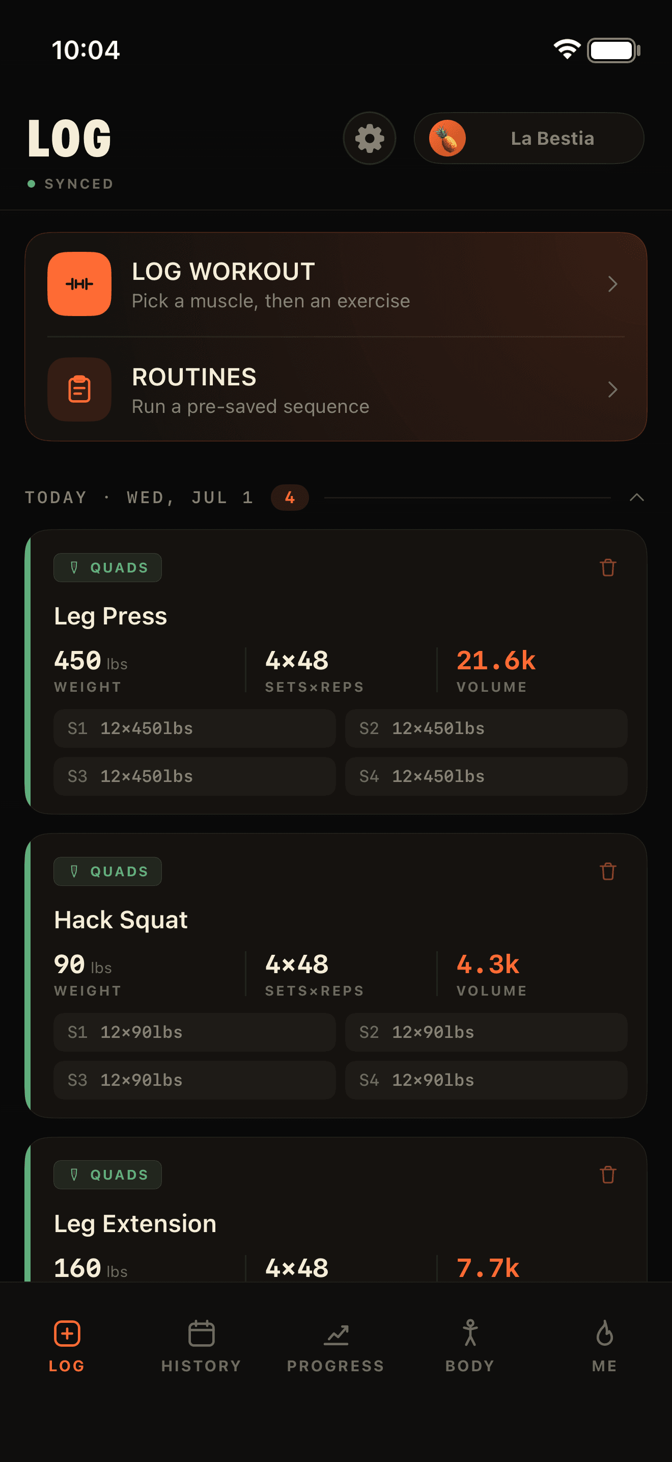 Tiger — Log screen